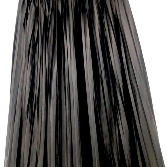 Ichi Black Faux Leather Danish Pleated Midi Skirt - Picture 5 of 15